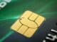Close-up of the gold chip on a bank card