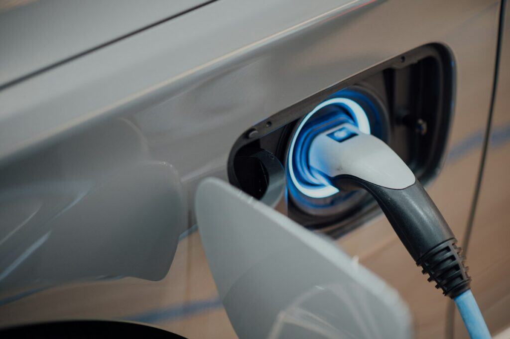 Charging cable plugged into an electric car