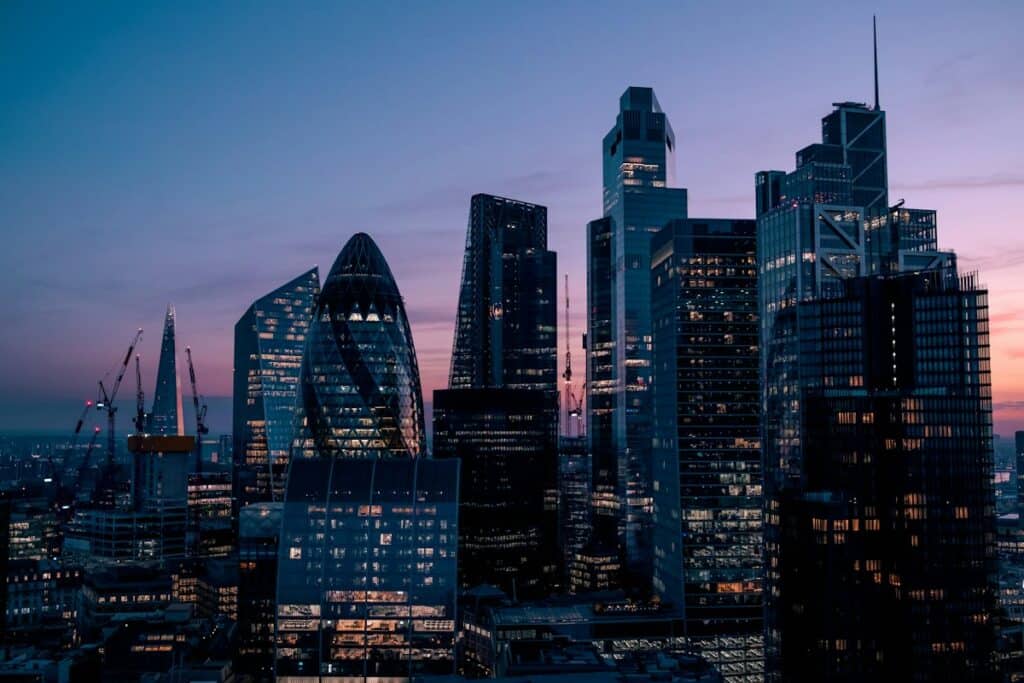 City of London skyline at dusk
